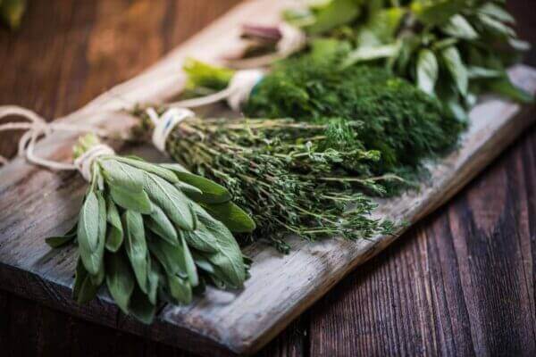 The Ultimate Guide to Growing Your Own Herbs A Beginner’s Journey - Bunches of herbs on a rustic wooden table.